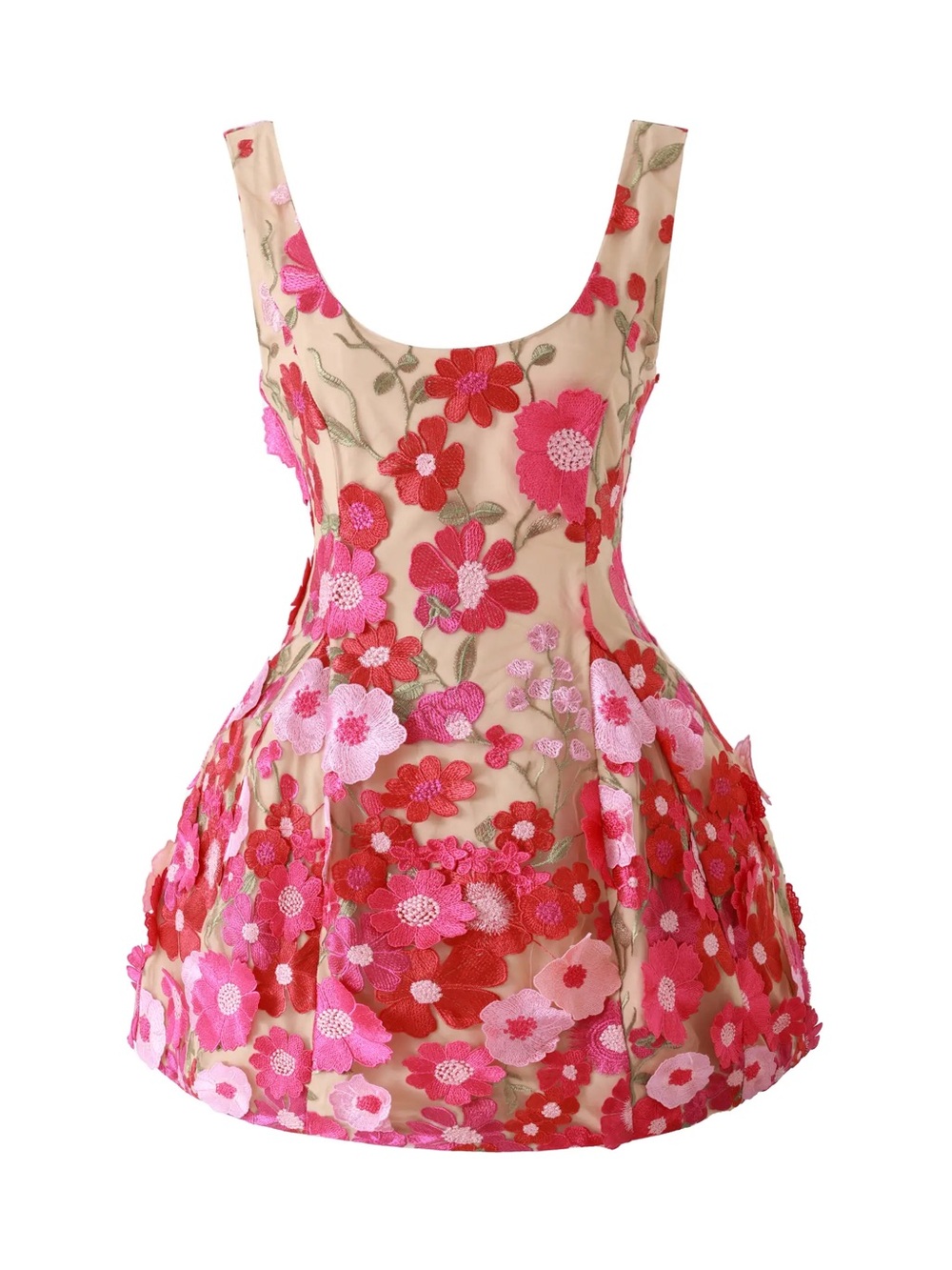 3D Floral Embroidered Strap Mini Dress